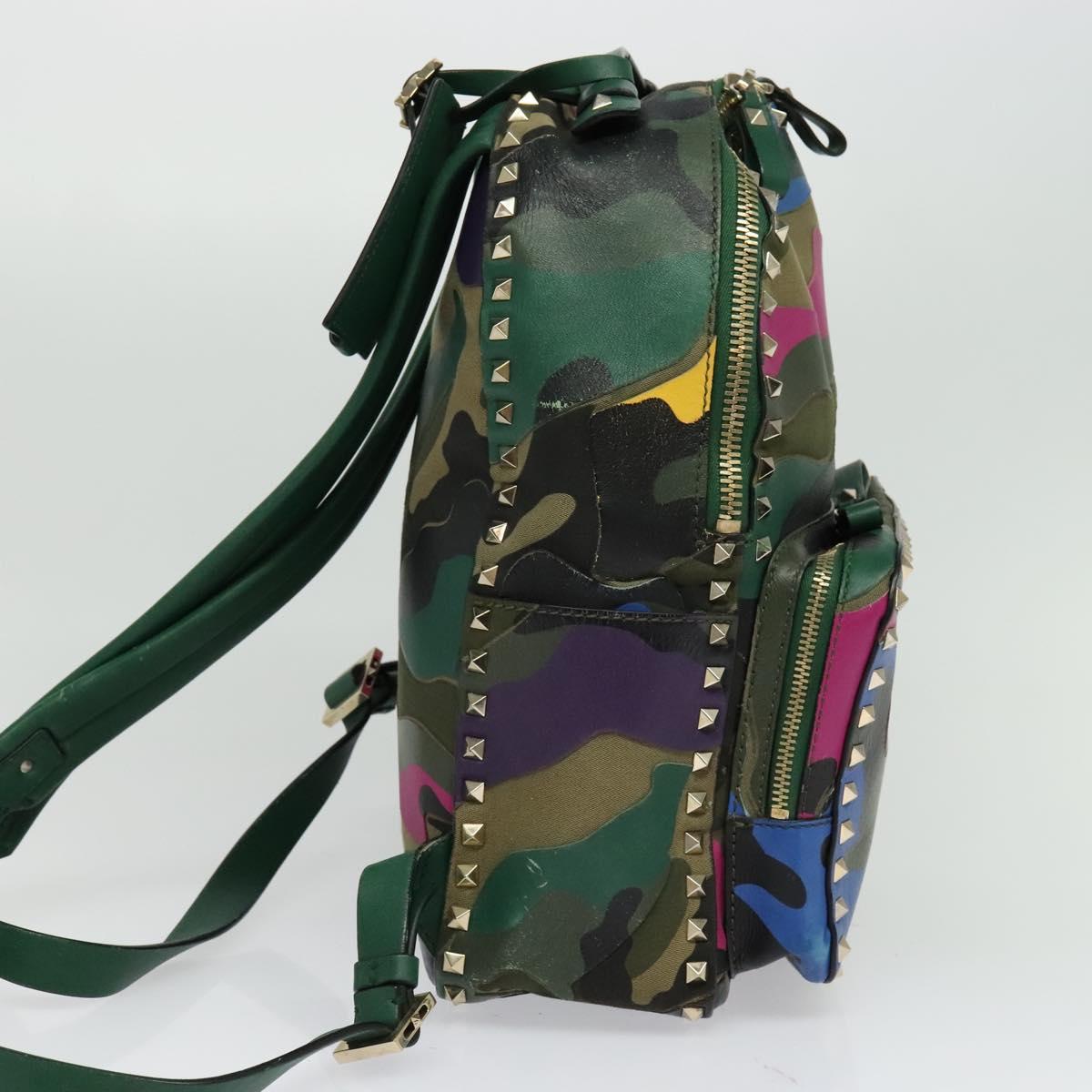VALENTINO Studs Backpack Leather Camouflage Auth BA2454