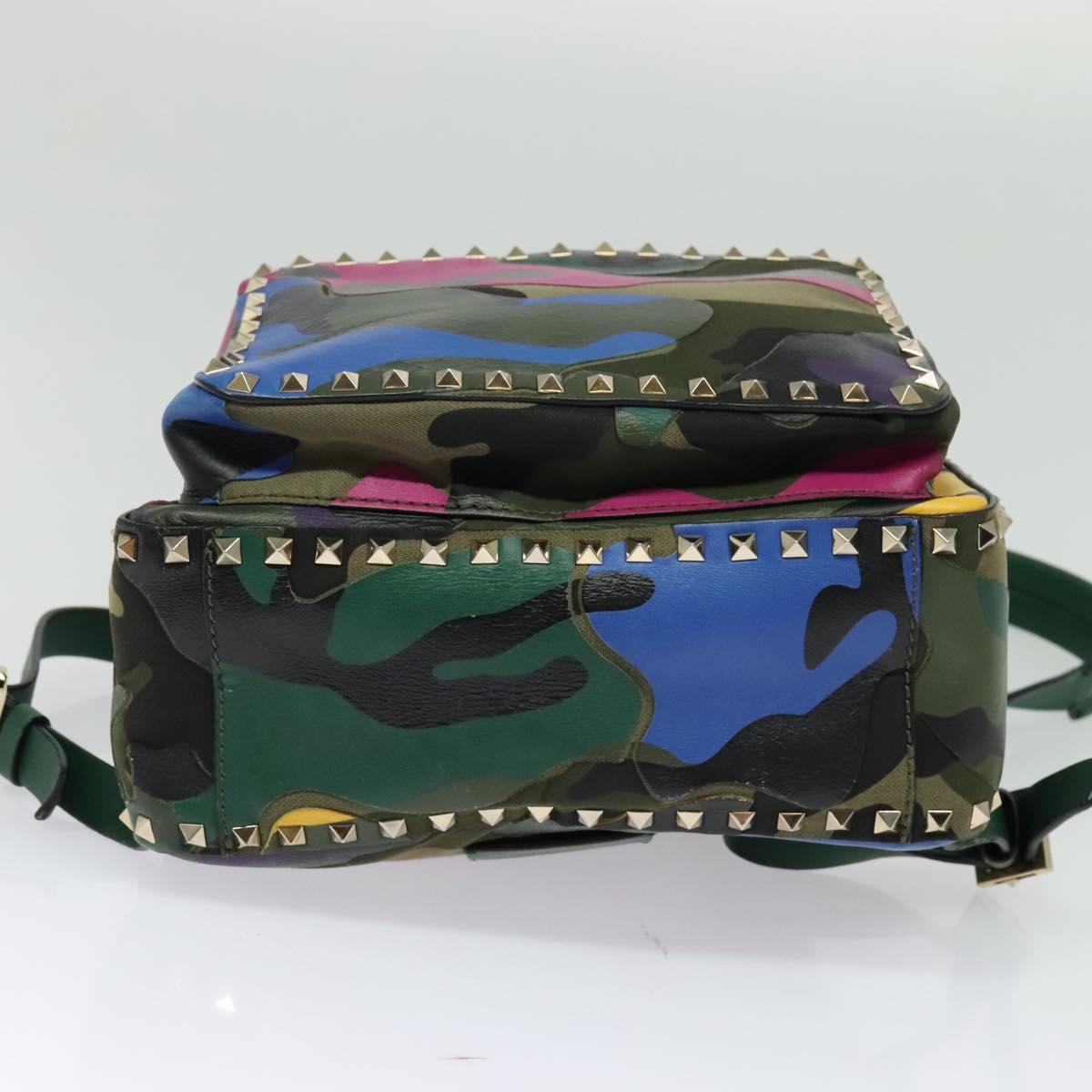 VALENTINO Studs Backpack Leather Camouflage Auth BA2454