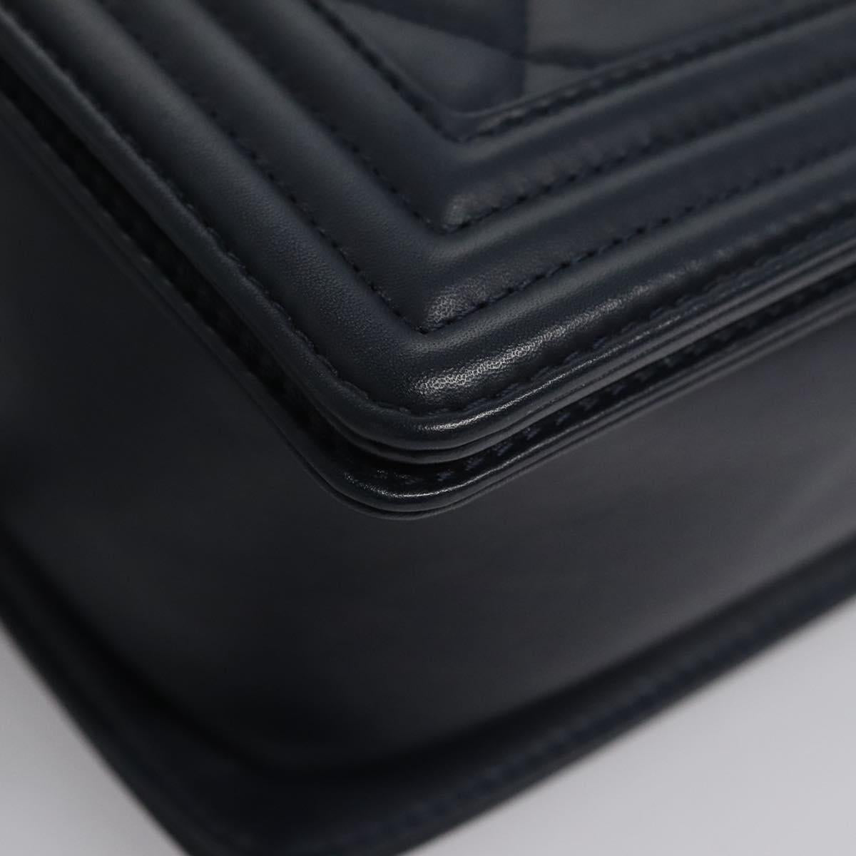 CHANEL Chain Matelasse Boy Chanel Shoulder Bag Lamb Skin Navy CC Auth BA246AM