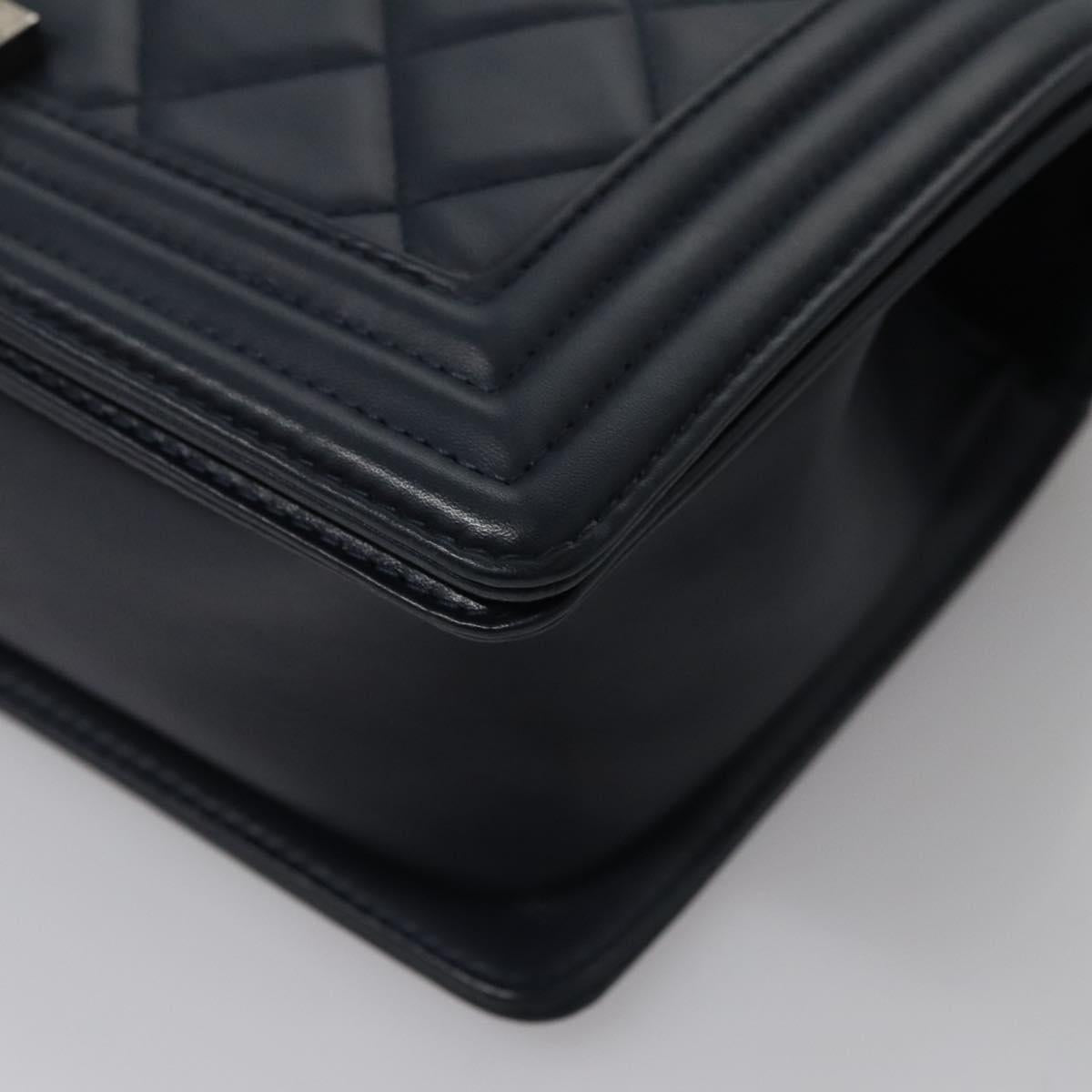 CHANEL Chain Matelasse Boy Chanel Shoulder Bag Lamb Skin Navy CC Auth BA246AM
