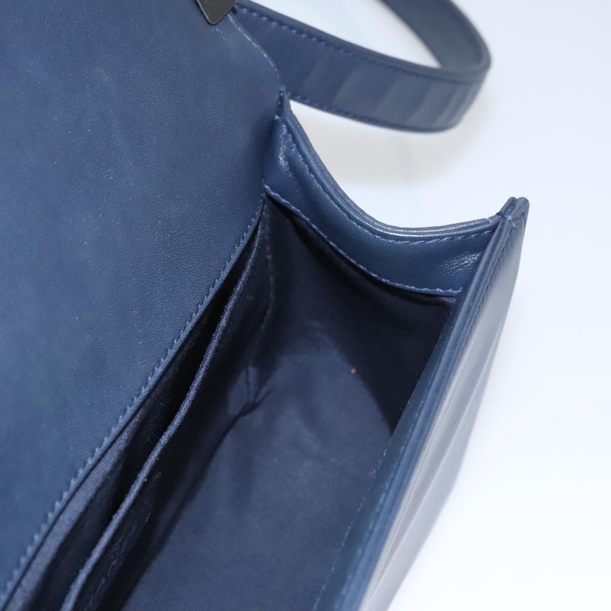 CHANEL Chain Matelasse Boy Chanel Shoulder Bag Lamb Skin Navy CC Auth BA246AM