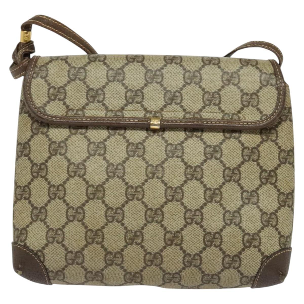GUCCI GG Supreme Shoulder Bag PVC Beige Gold Auth BA2472