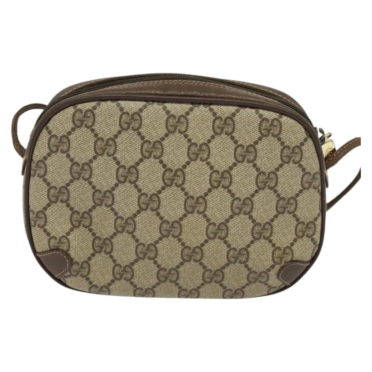 GUCCI GG Supreme Web Sherry Line Bag PVC Beige Gold 89 02 066 Auth BA2473