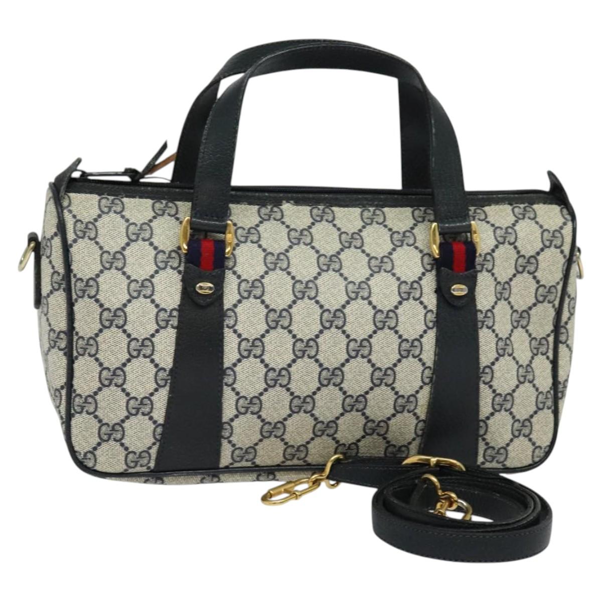 GUCCI GG Supreme Sherry Line Bag PVC 2way Navy Gold 39 02 040 Auth BA2475