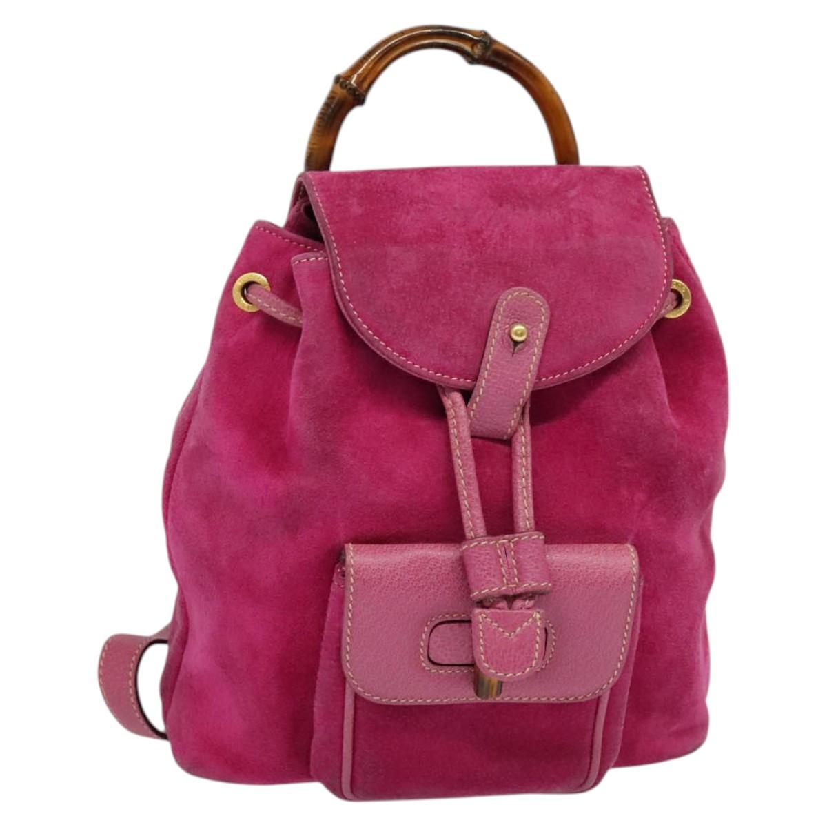 GUCCI Bamboo Backpack Suede Pink Gold 003 1705 0030 Auth BA2480