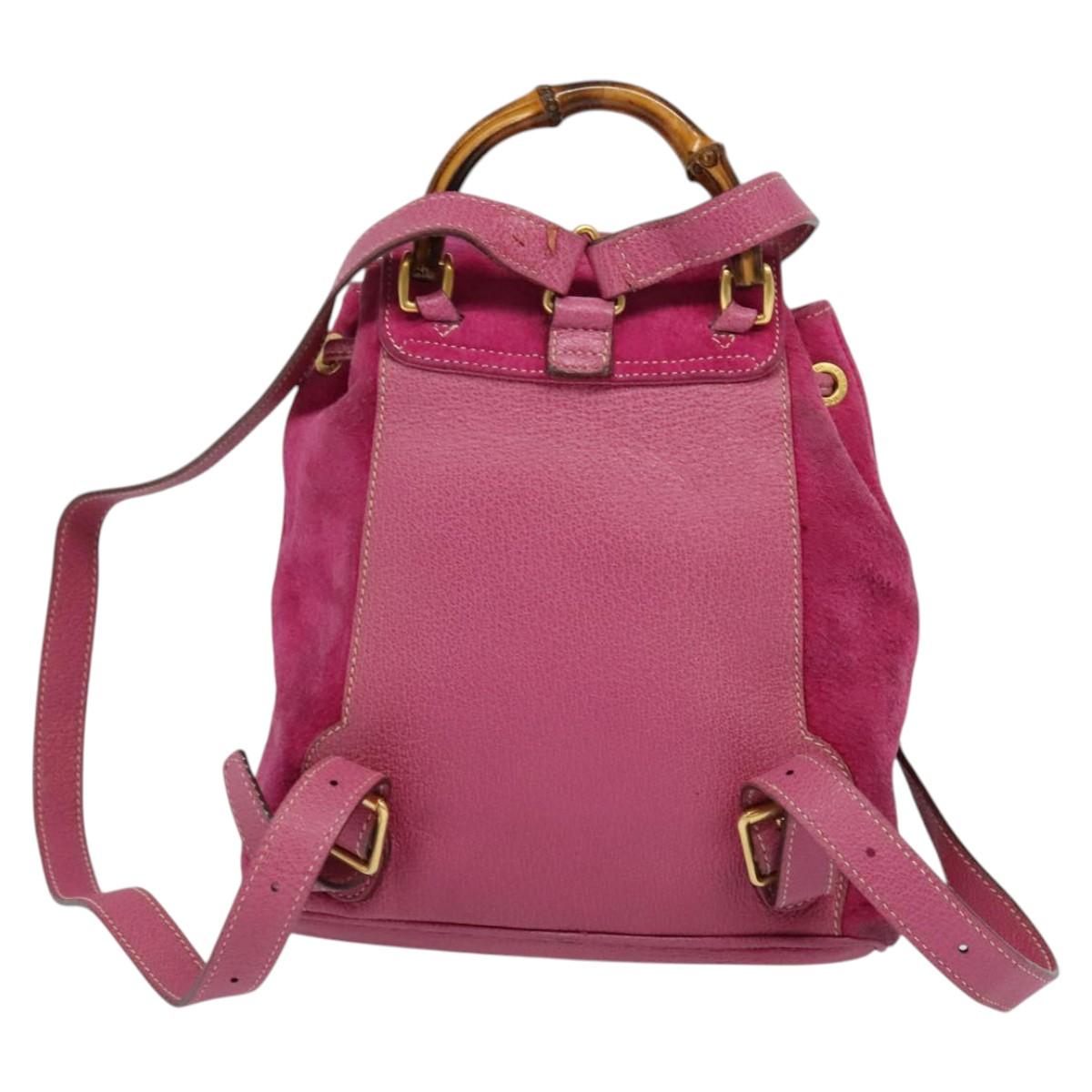 GUCCI Bamboo Backpack Suede Pink Gold 003 1705 0030 Auth BA2480