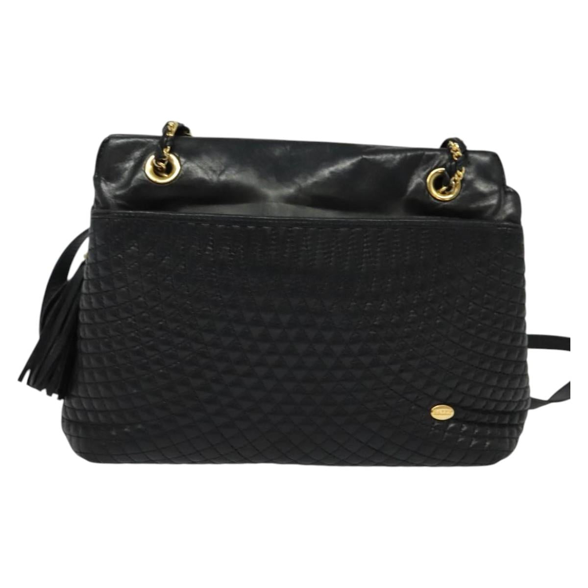 BALLY Shoulder Bag Leather Black Gold Auth BA2507