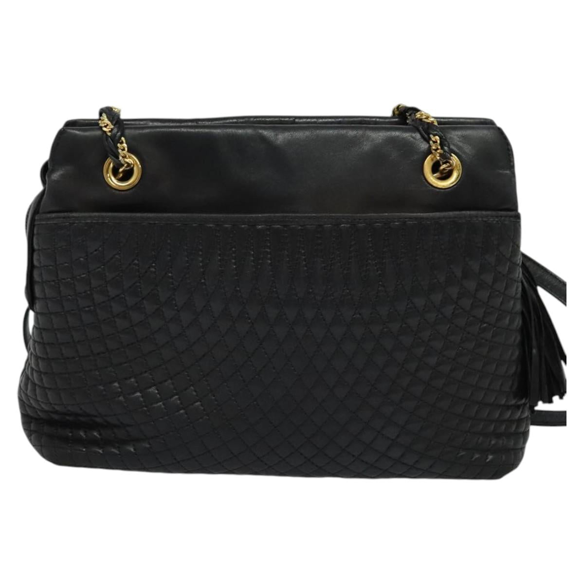 BALLY Shoulder Bag Leather Black Gold Auth BA2507