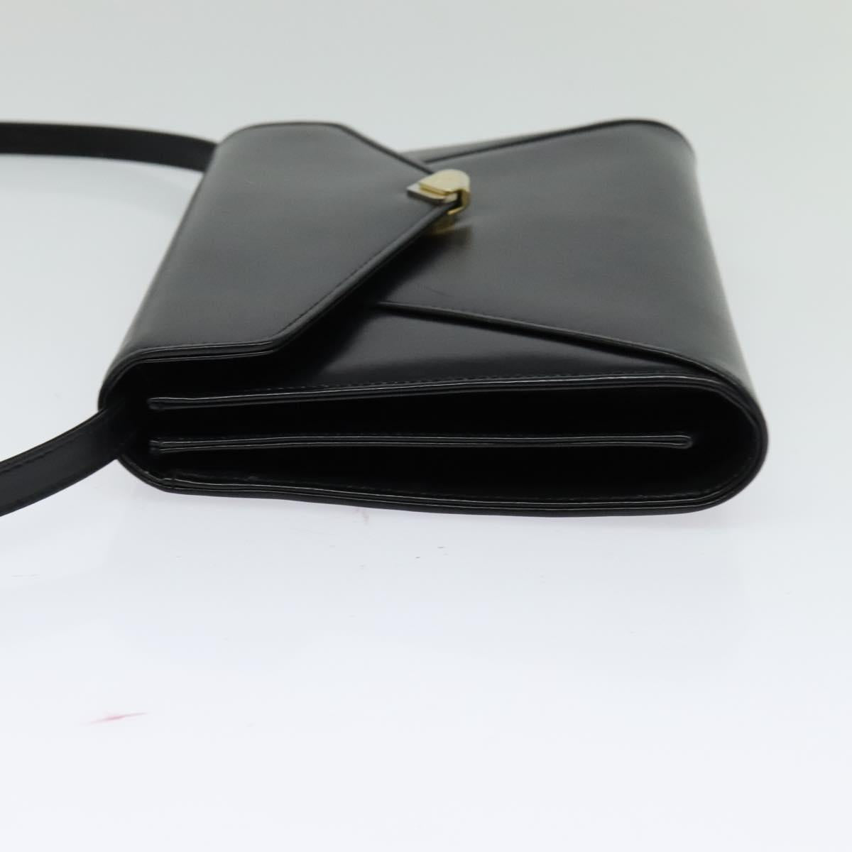 BALLY Shoulder Bag Leather Black Gold Auth BA2510