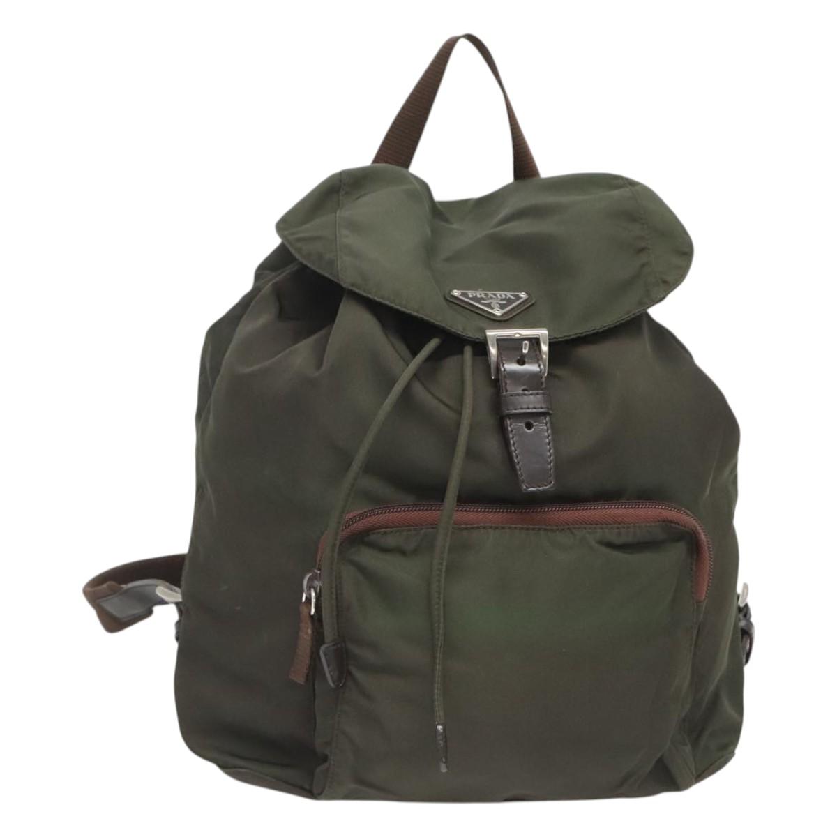PRADA Backpack Nylon Khaki Silver Auth BA2515
