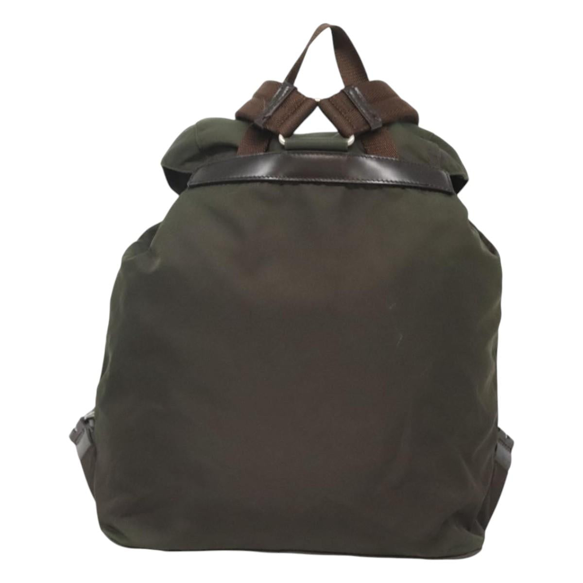 PRADA Backpack Nylon Khaki Silver Auth BA2515