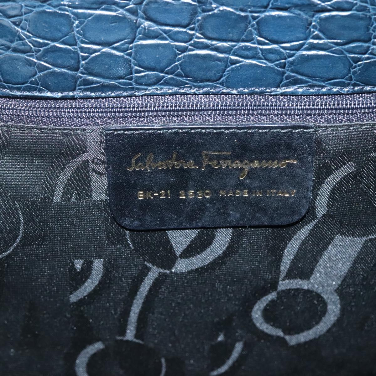 Salvatore Ferragamo Shoulder Bag Leather Navy Gold Auth BA2523