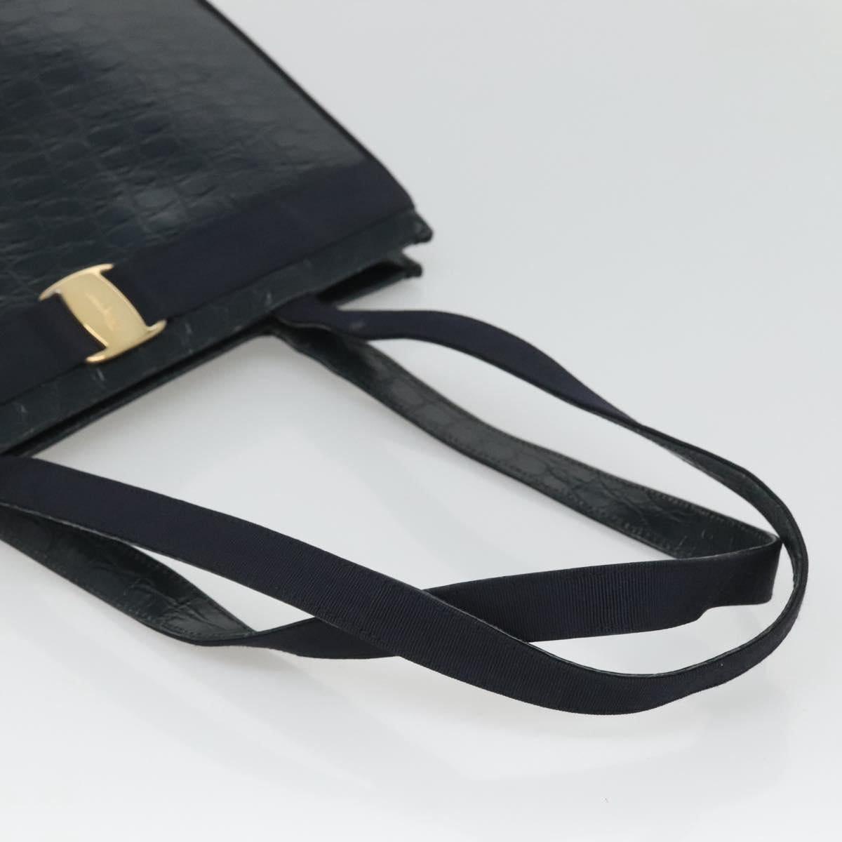 Salvatore Ferragamo Shoulder Bag Leather Navy Gold Auth BA2523