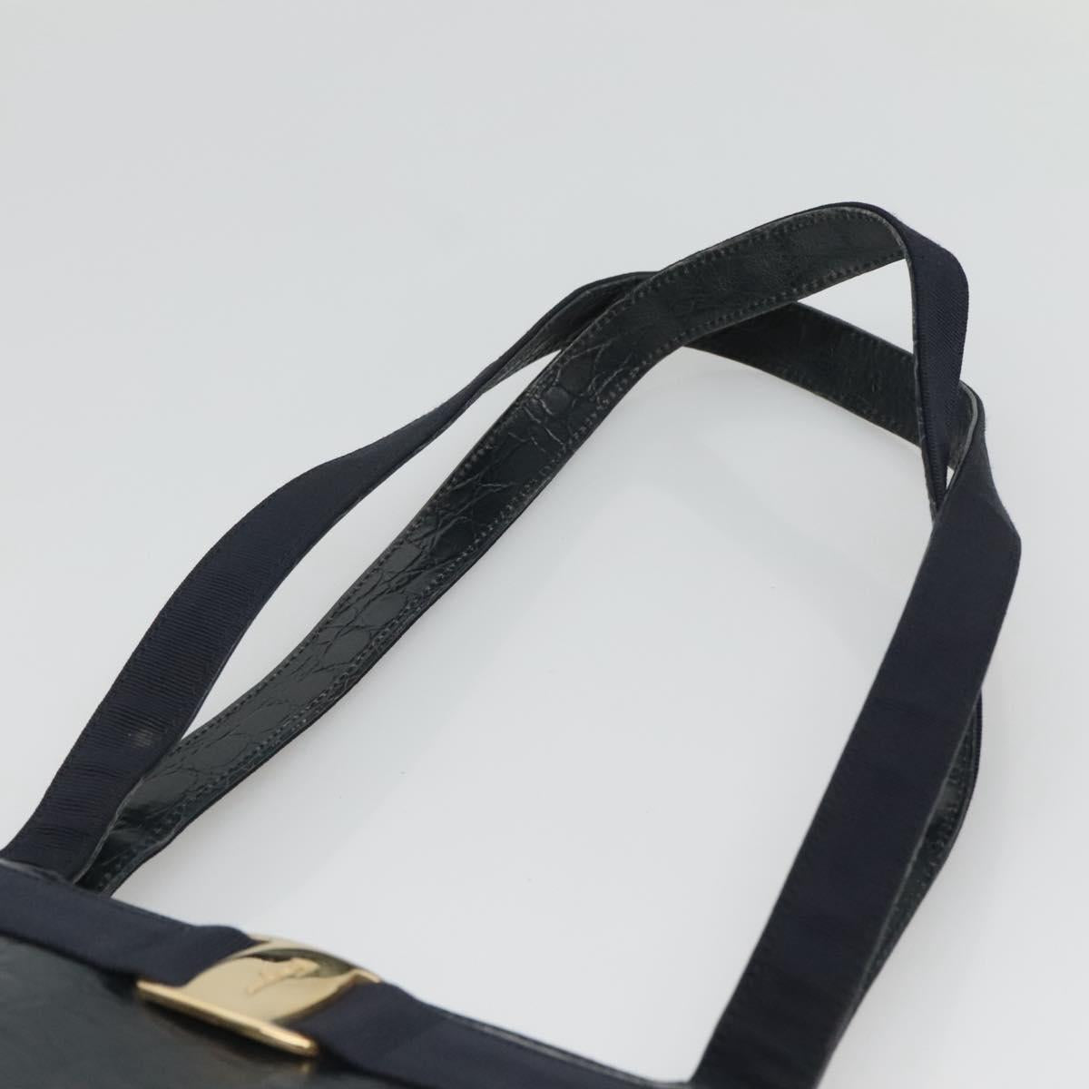 Salvatore Ferragamo Shoulder Bag Leather Navy Gold Auth BA2523