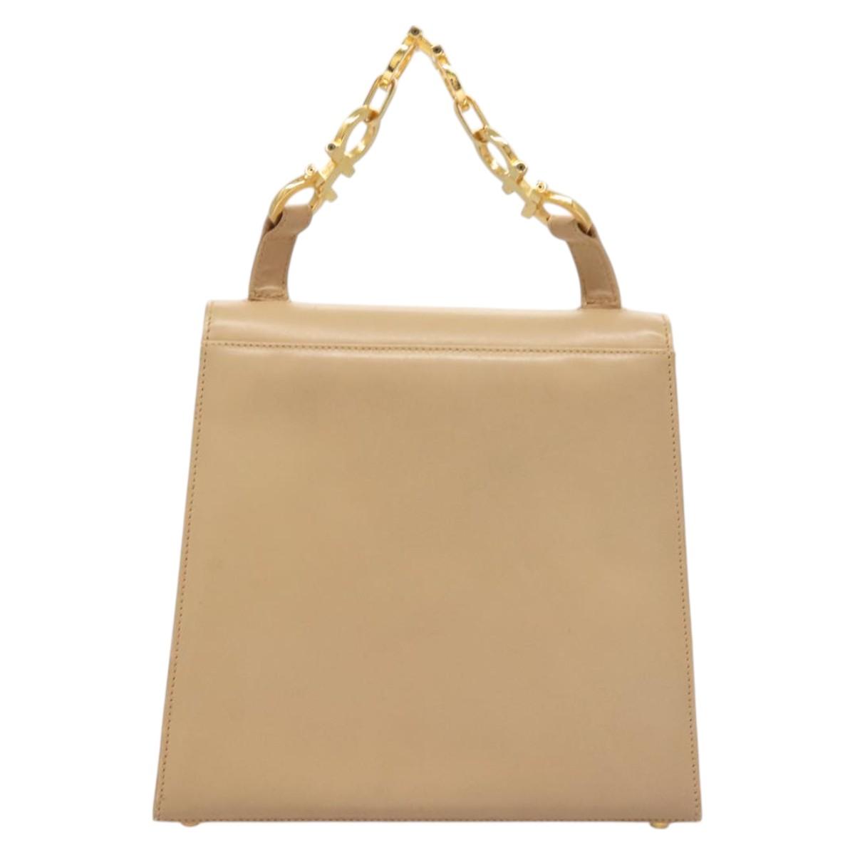 Salvatore Ferragamo Hand Bag Leather Beige Gold Auth BA2524
