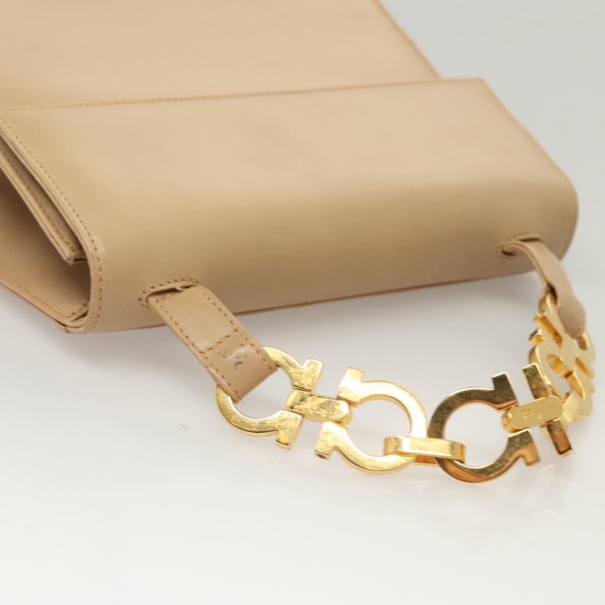 Salvatore Ferragamo Hand Bag Leather Beige Gold Auth BA2524