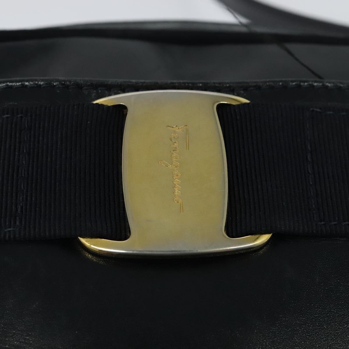 Salvatore Ferragamo Shoulder Bag Leather Navy Gold Auth BA2525