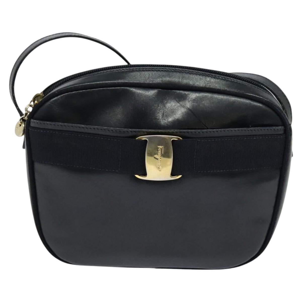 Salvatore Ferragamo Shoulder Bag Leather Navy Gold Auth BA2525