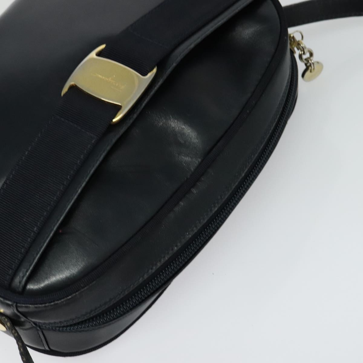 Salvatore Ferragamo Shoulder Bag Leather Navy Gold Auth BA2525
