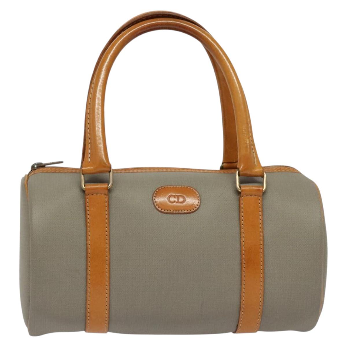 Christian Dior Hand Bag Leather PVC Gray Gold Auth BA2551