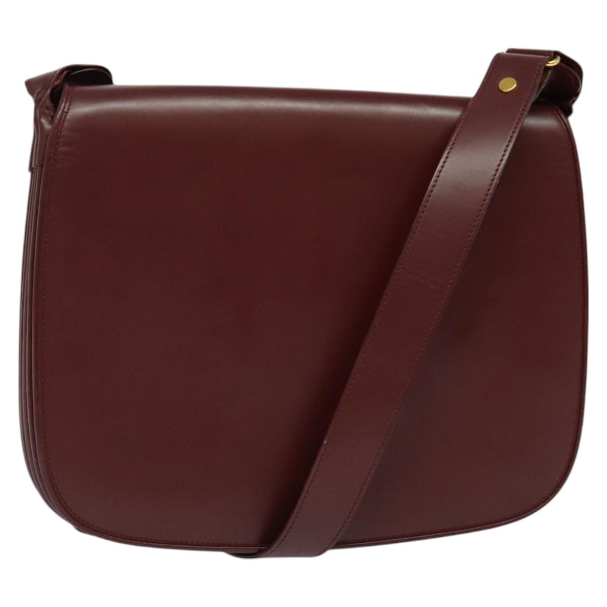 CARTIER Must Line Shoulder Bag Leather Bordeaux Gold Auth BA2553