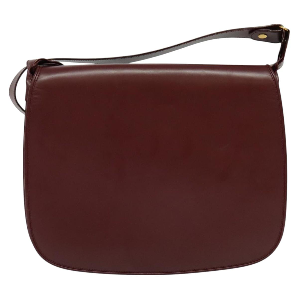 CARTIER Must Line Shoulder Bag Leather Bordeaux Gold Auth BA2553