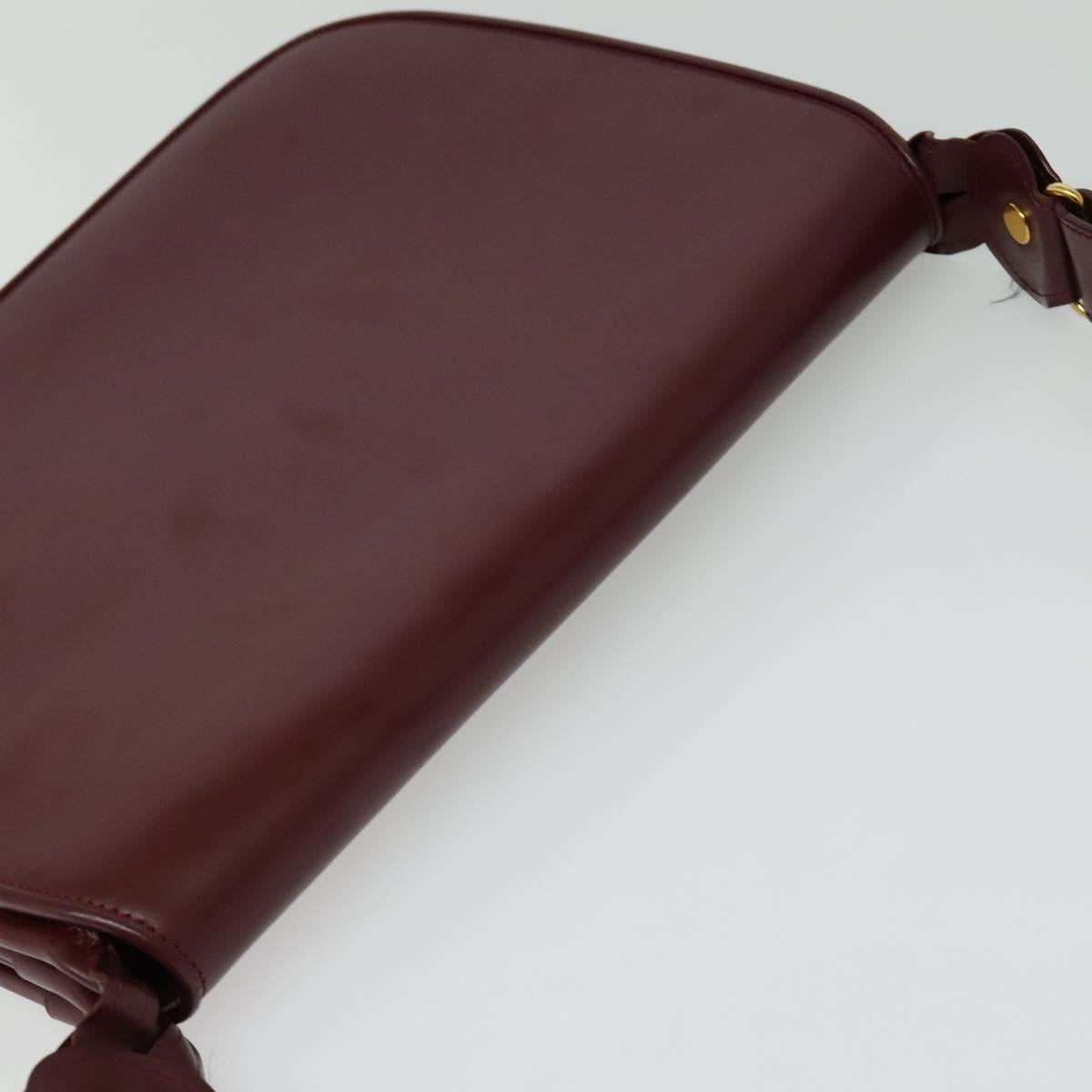CARTIER Must Line Shoulder Bag Leather Bordeaux Gold Auth BA2553