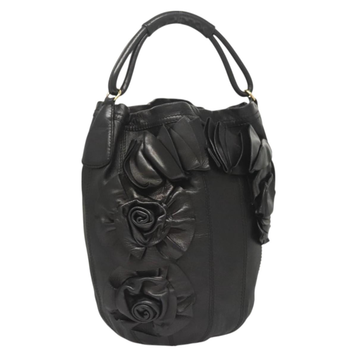 VALENTINO Shoulder Bag Leather Black Gold Auth BA2556