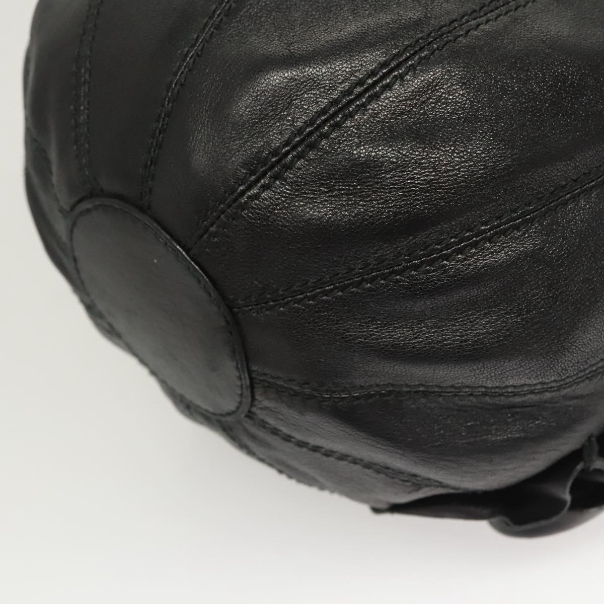 VALENTINO Shoulder Bag Leather Black Gold Auth BA2556