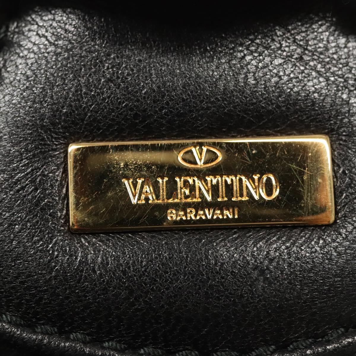 VALENTINO Shoulder Bag Leather Black Gold Auth BA2556