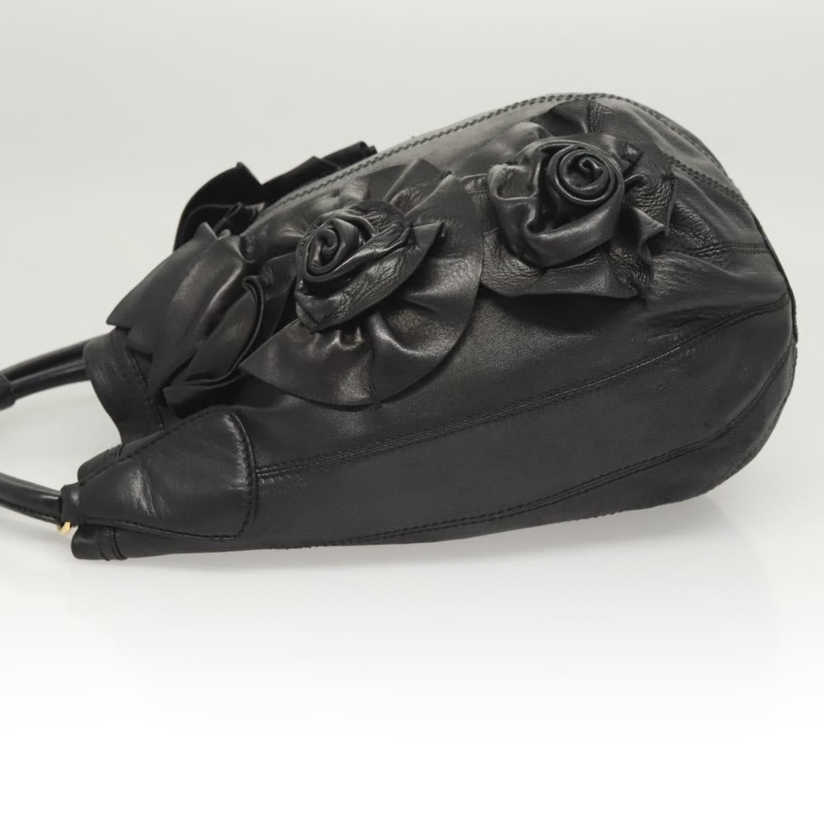 VALENTINO Shoulder Bag Leather Black Gold Auth BA2556