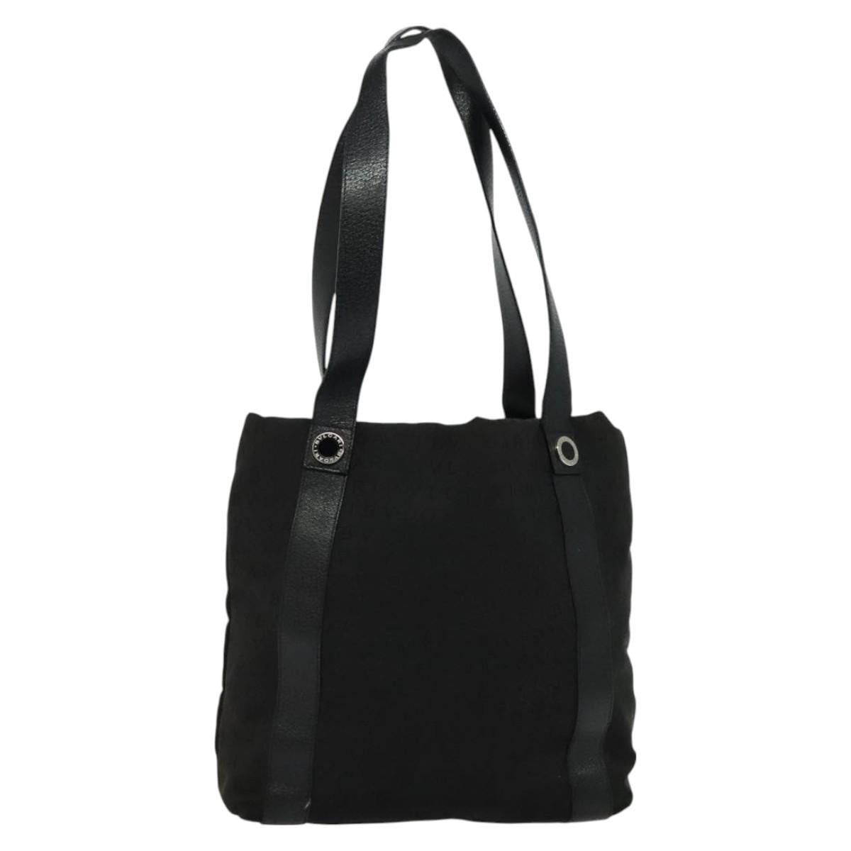 BVLGARI Logo Mania Tote Bag Canvas Black Silver Auth BA2558