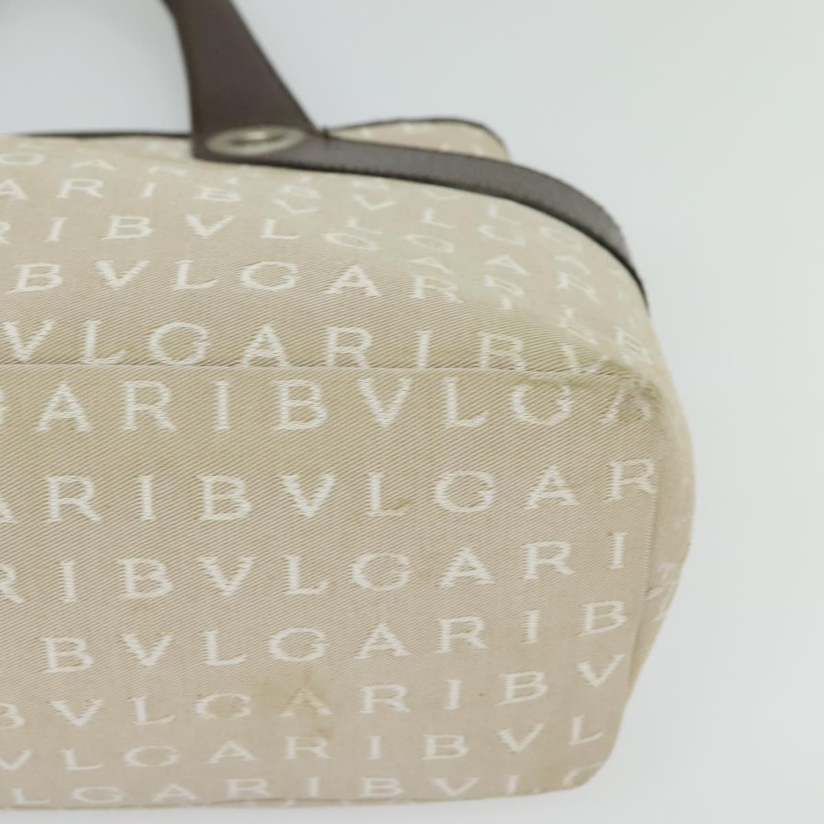 BVLGARI Logo Mania Tote Bag Canvas Beige Silver Auth BA2559