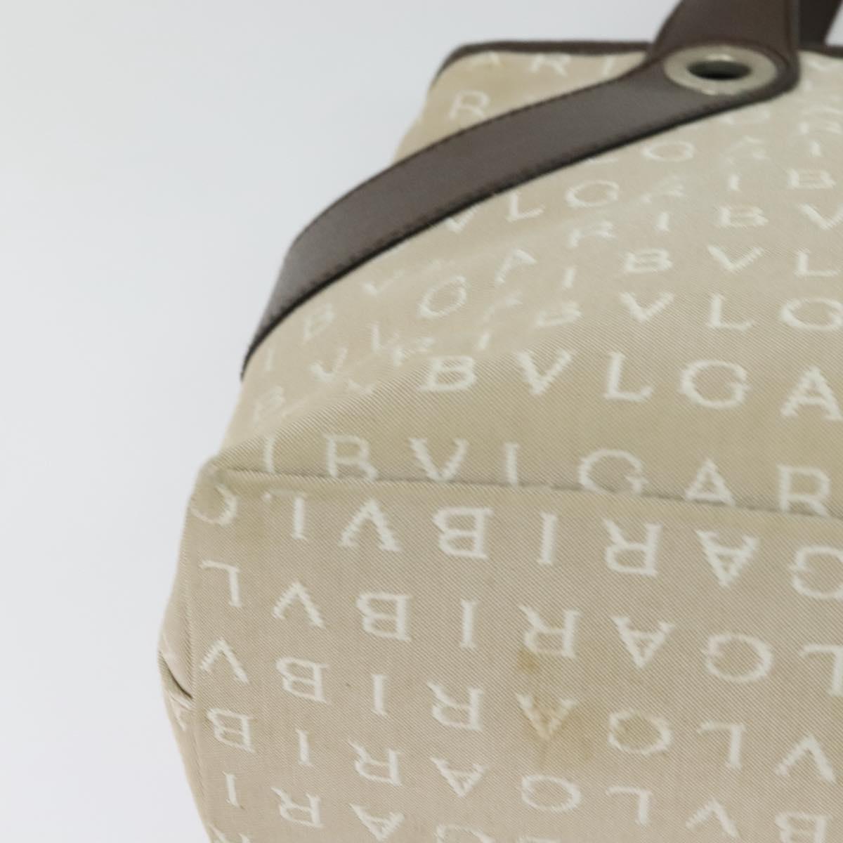 BVLGARI Logo Mania Tote Bag Canvas Beige Silver Auth BA2559