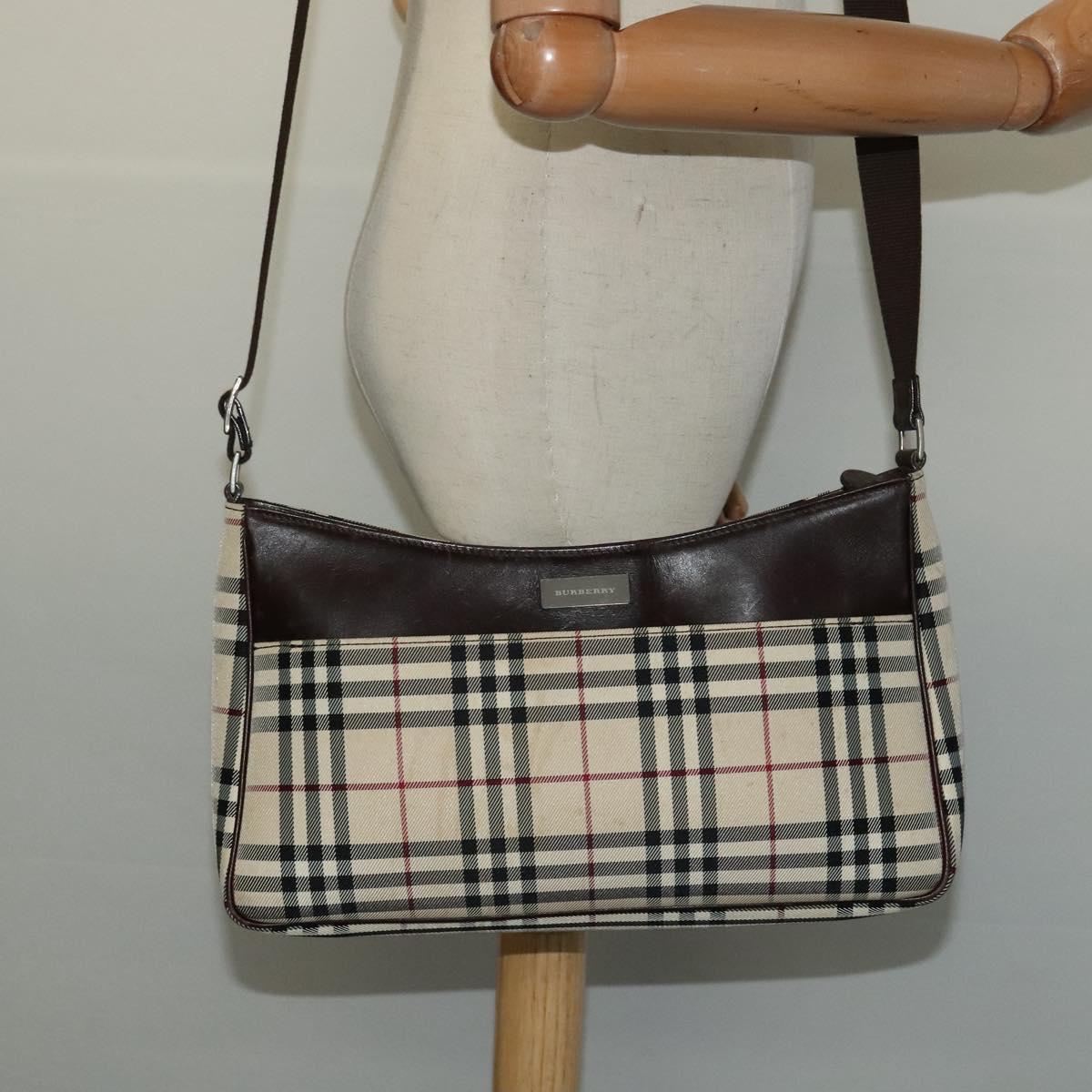 BURBERRY Nova Check Shoulder Bag Canvas Beige Silver Auth BA2560