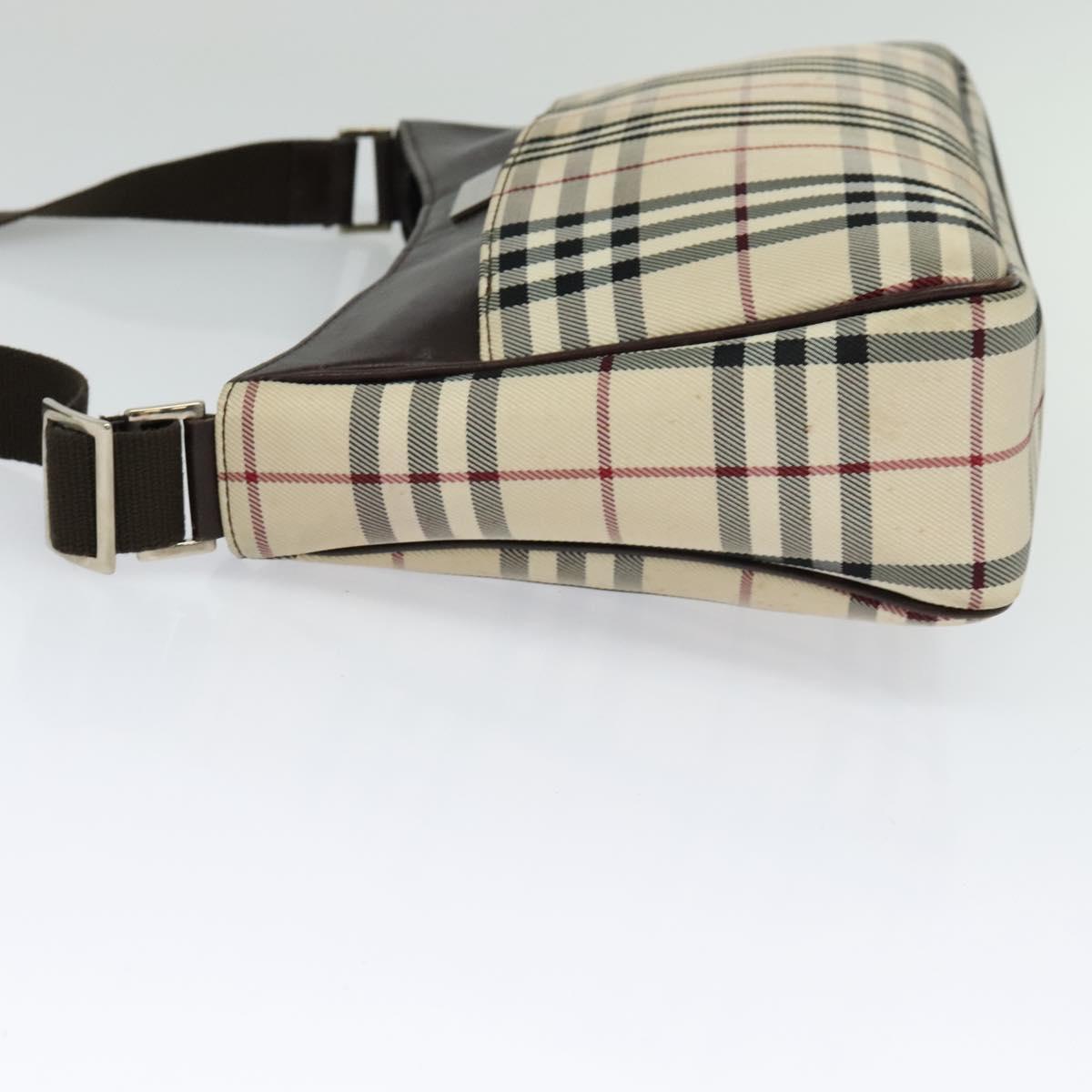 BURBERRY Nova Check Shoulder Bag Canvas Beige Silver Auth BA2560