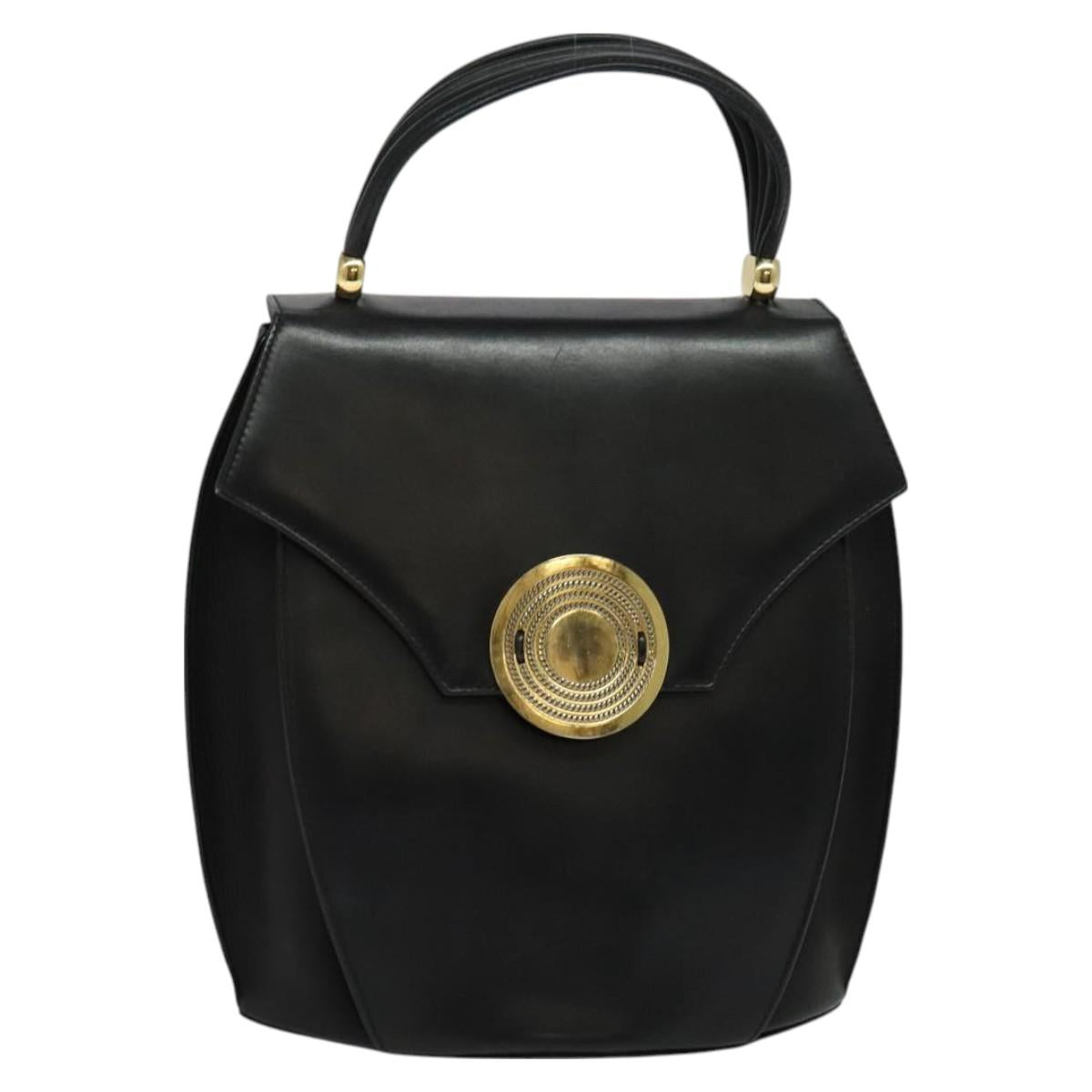 BALLY Hand Bag Leather Black Gold Auth BA2567