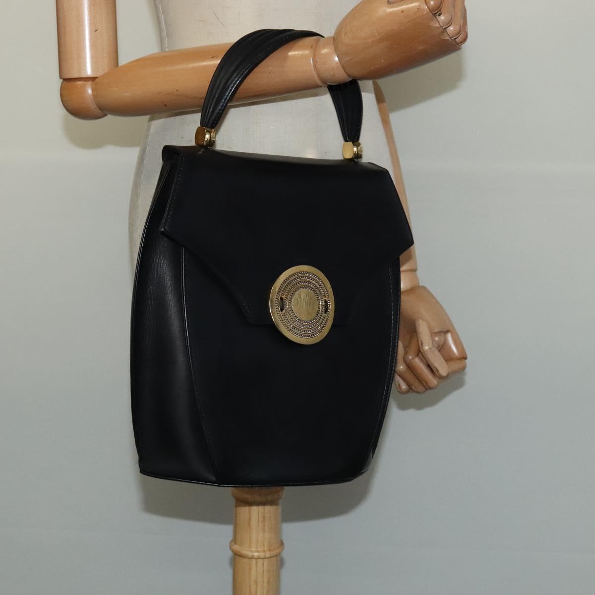 BALLY Hand Bag Leather Black Gold Auth BA2567