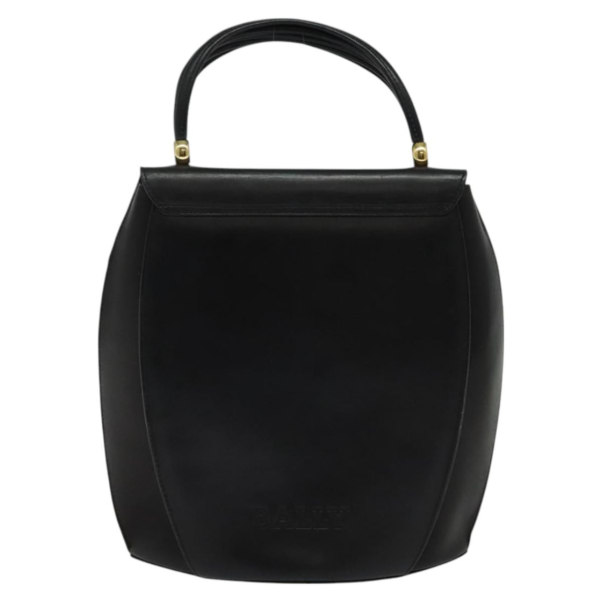 BALLY Hand Bag Leather Black Gold Auth BA2567