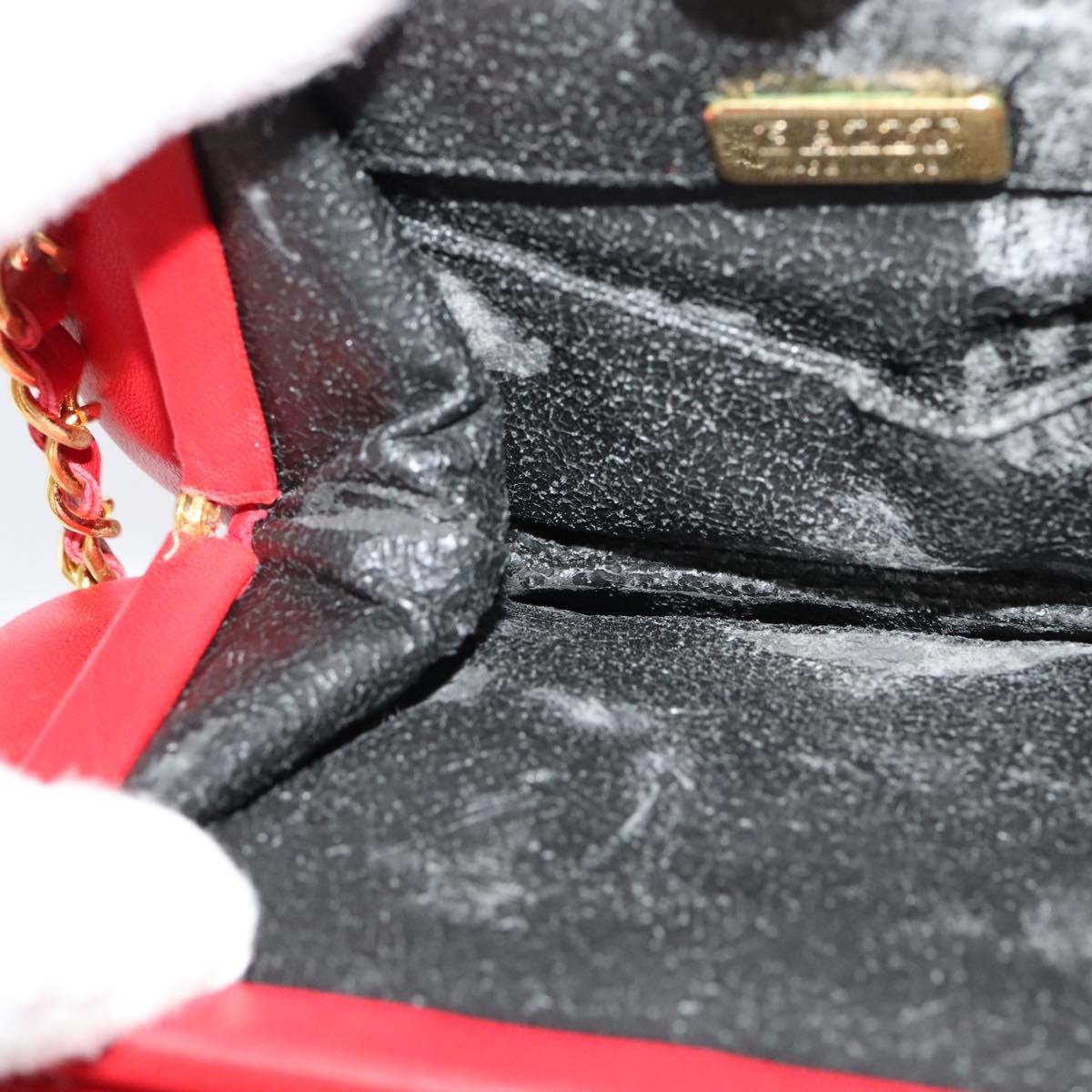 BALLY Chain Shoulder Bag Leather Red Gold Auth BA2568