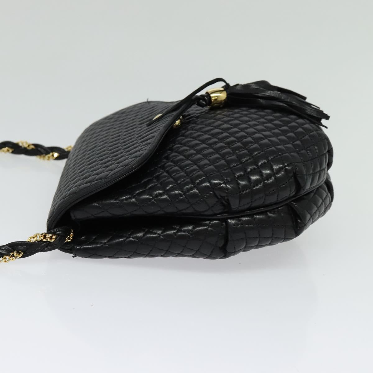 BALLY Chain Shoulder Bag Leather Black Gold Auth BA2569