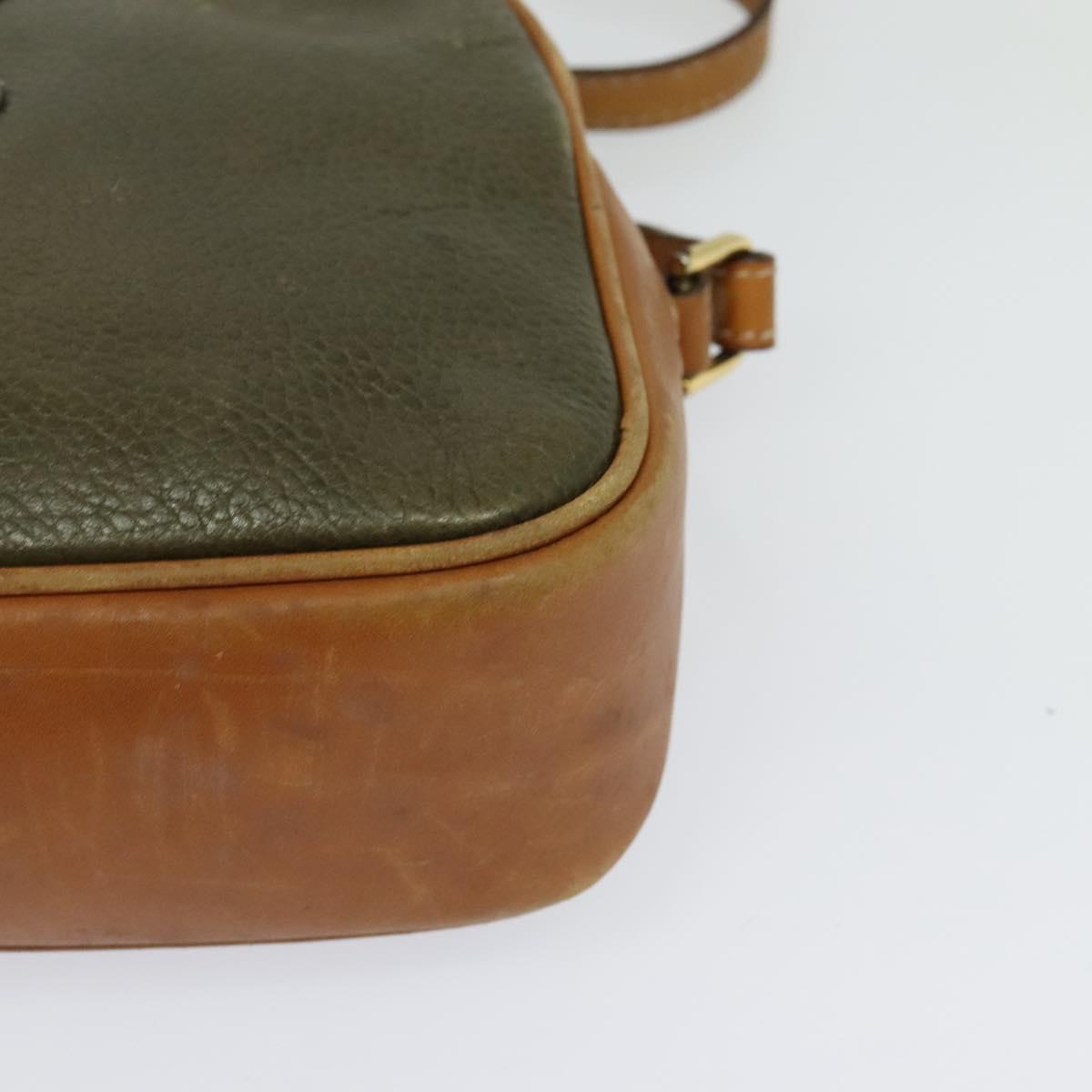 CELINE Shoulder Bag Leather Khaki Gold Auth BA2573