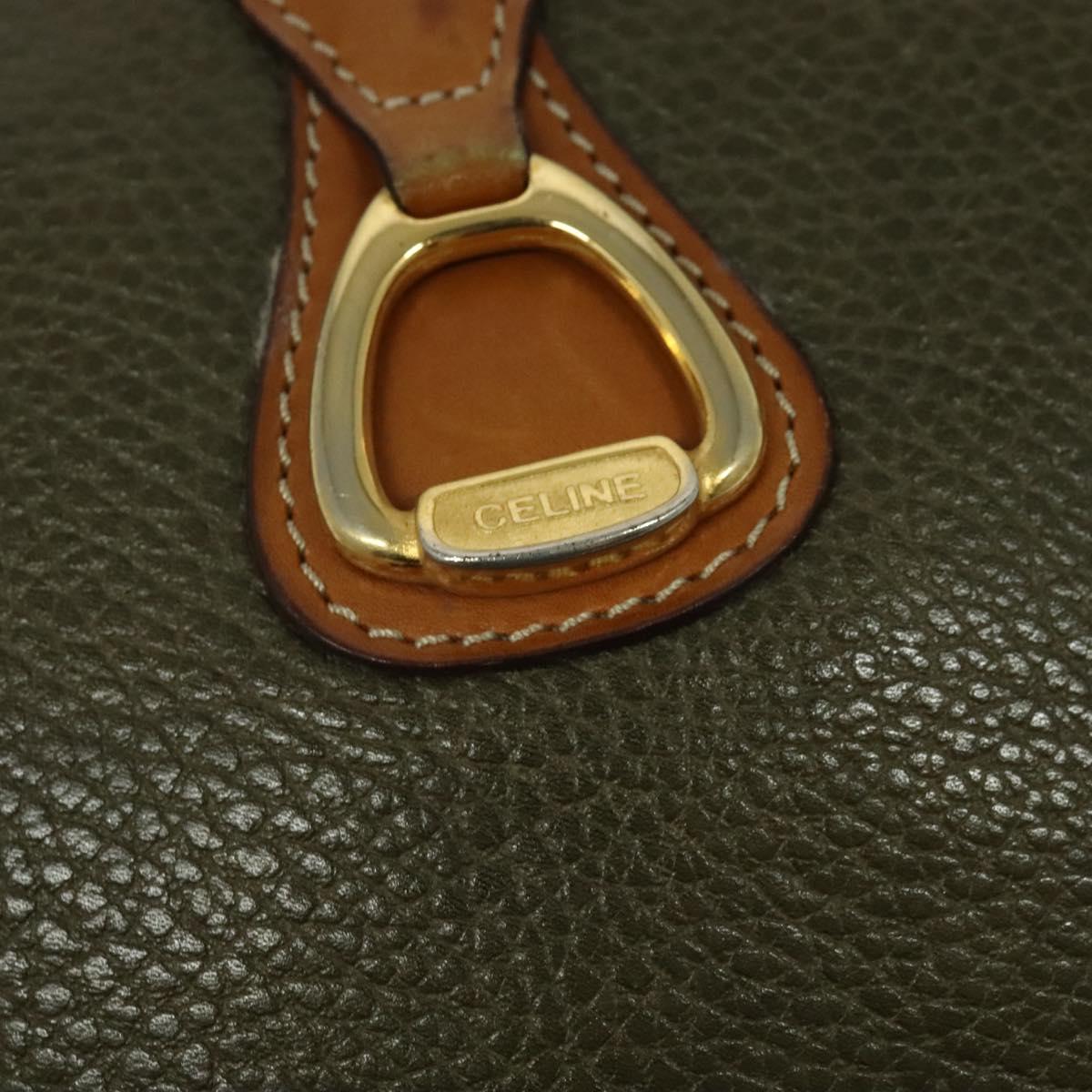CELINE Shoulder Bag Leather Khaki Gold Auth BA2573