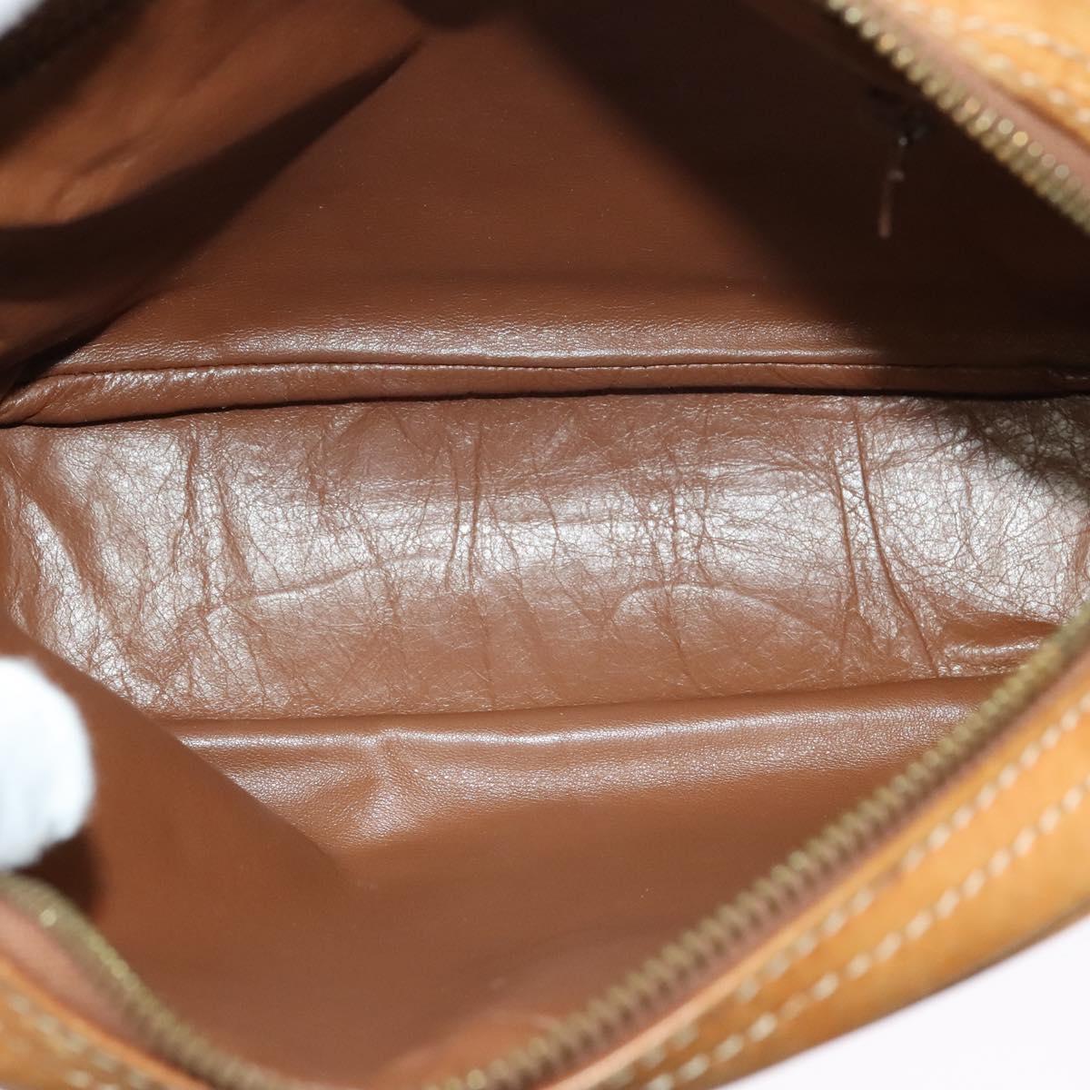 CELINE Shoulder Bag Leather Khaki Gold Auth BA2573