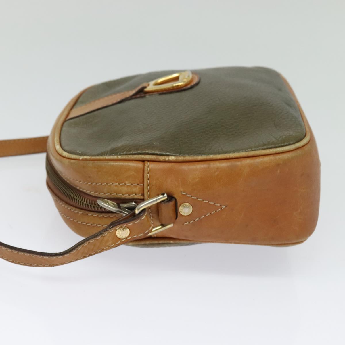 CELINE Shoulder Bag Leather Khaki Gold Auth BA2573