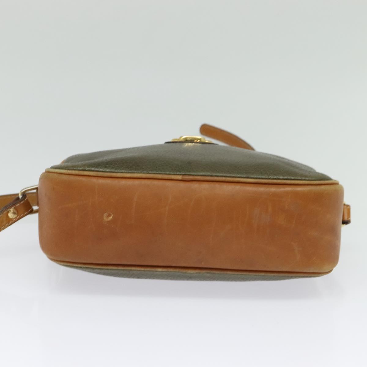 CELINE Shoulder Bag Leather Khaki Gold Auth BA2573