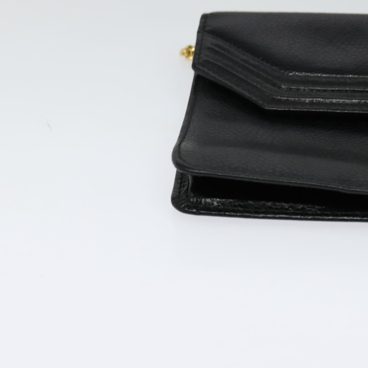 Christian Dior Chain Shoulder Bag Leather Black Gold Auth BA2581