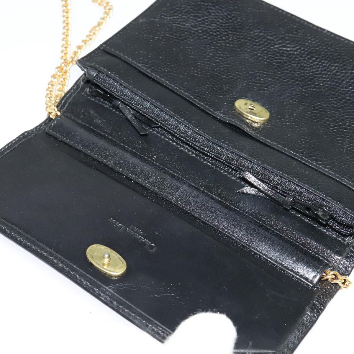 Christian Dior Chain Shoulder Bag Leather Black Gold Auth BA2581