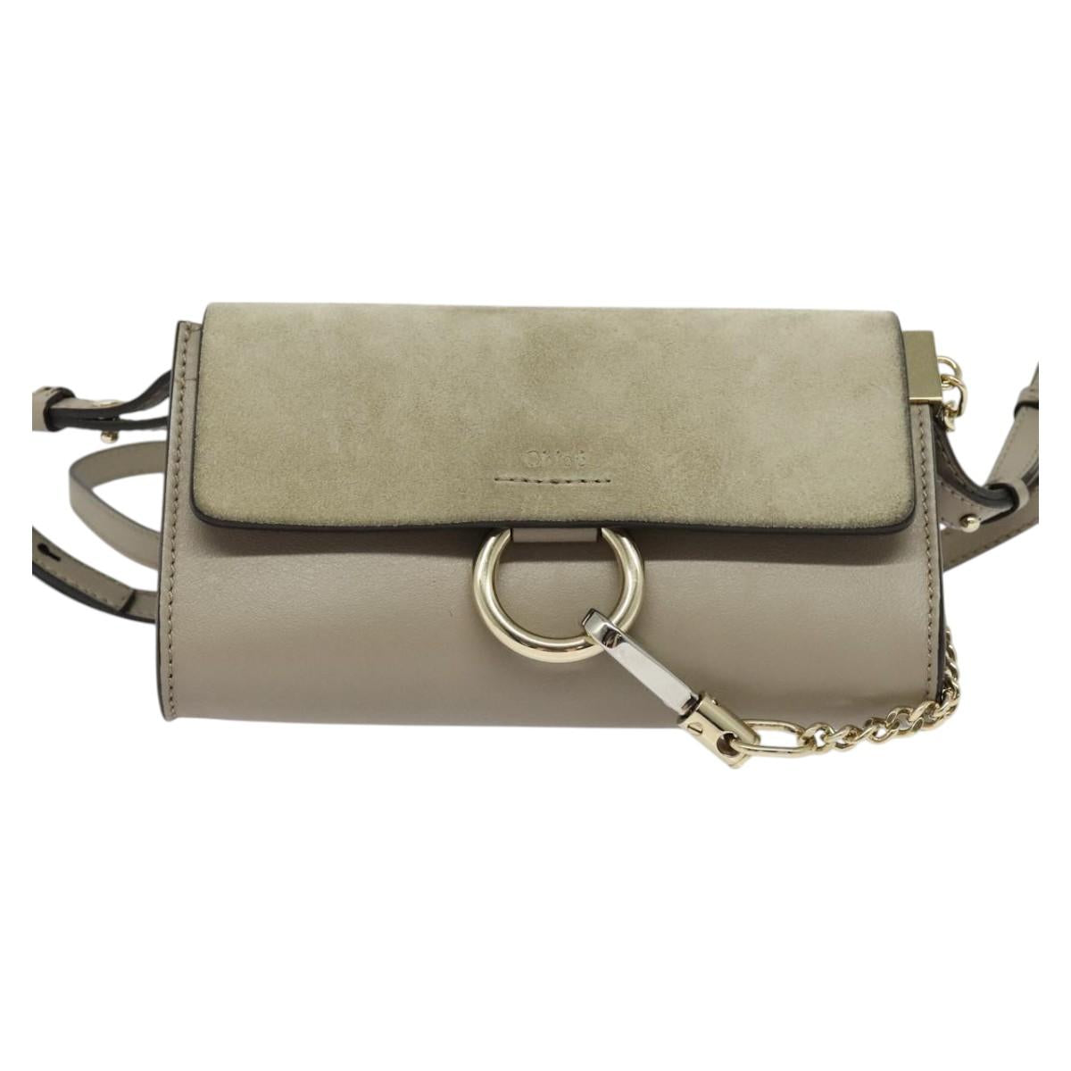 Chloe Fay Shoulder Bag Suede Leather Beige Gold Auth BA2586