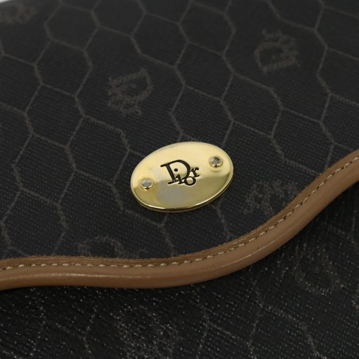 Christian Dior Honeycomb Canvas Shoulder Bag PVC Black Gold Auth BA2589